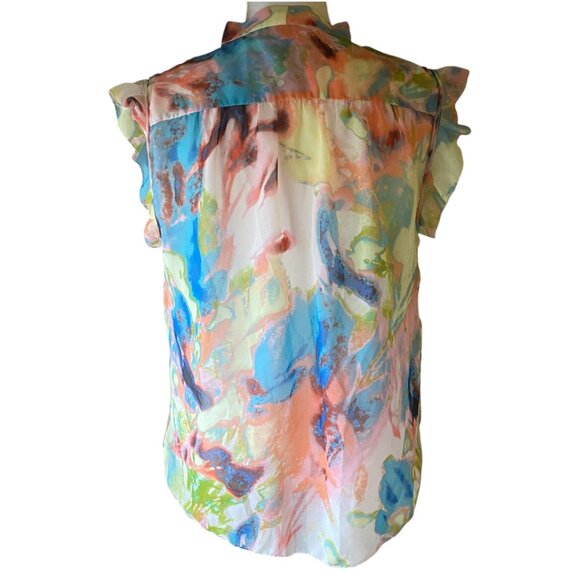 Simply Vera Chiffon Romantic Ruffle Abstract Prairie Sheer Flutter Blouse L - Picture 3 of 10